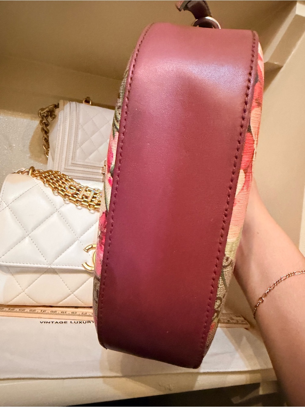Gucci Beige GG Monogram Crossbody with Pink Floral Print - Picture 5 of 14